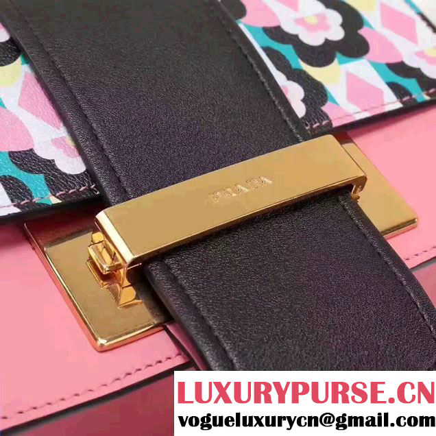 Prada Metal Ribbon Print Madras Goat and Calf Leather Bag 1BD069 Pink 2017