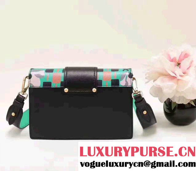 Prada Metal Ribbon Print Madras Goat and Calf Leather Bag 1BD069 Green/Black  2017