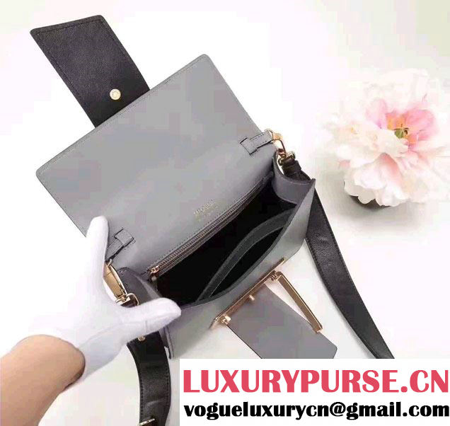 Prada Metal Ribbon Calf Leather Bag 1BD068 White/Black/Gary 2017