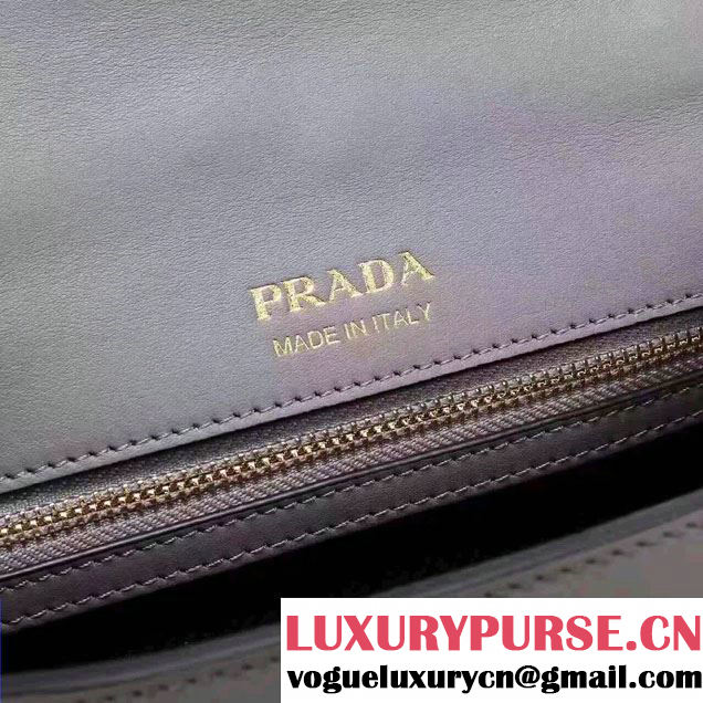 Prada Metal Ribbon Calf Leather Bag 1BD068 White/Black/Gary 2017
