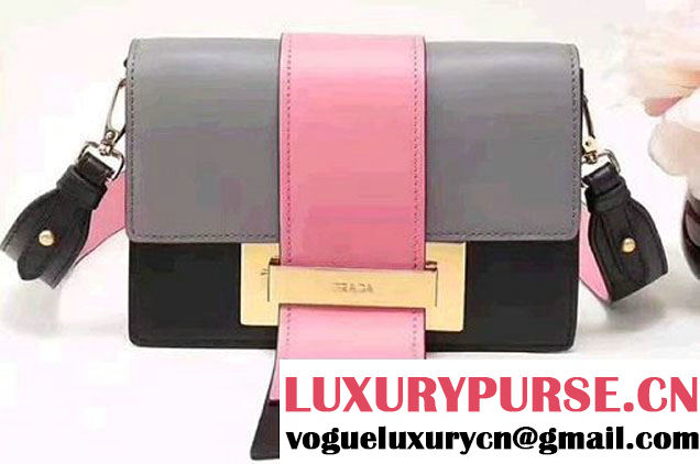 Prada Metal Ribbon Calf Leather Bag 1BD068 White/Black/Gary 2017