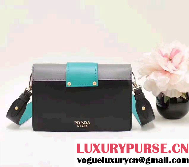 Prada Metal Ribbon Calf Leather Bag 1BD068 Green/Black/Gary 2017