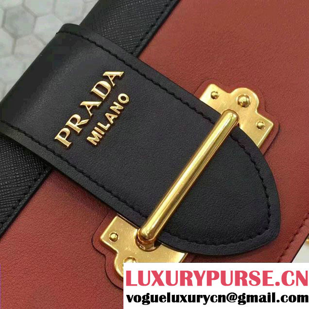 Prada Cahier Calf Leather And Saffiano Leather Clutch Bag 1BF048 Terracotta/Black 2017
