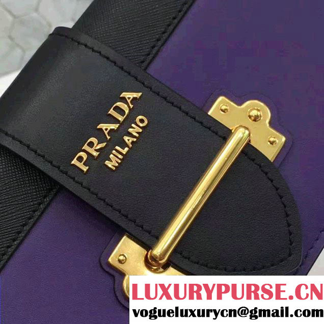 Prada Cahier Calf Leather And Saffiano Leather Clutch Bag 1BF048 Purple/Black 2017