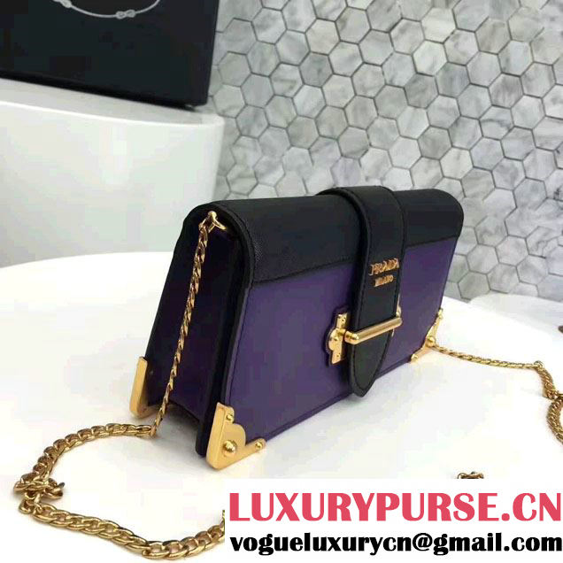 Prada Cahier Calf Leather And Saffiano Leather Clutch Bag 1BF048 Purple/Black 2017