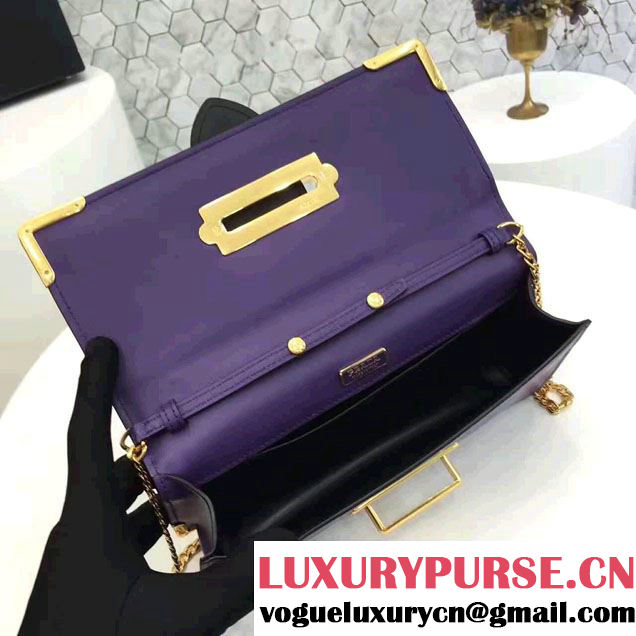Prada Cahier Calf Leather And Saffiano Leather Clutch Bag 1BF048 Purple/Black 2017