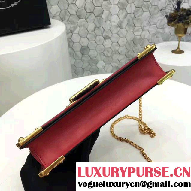 Prada Cahier Calf Leather And Saffiano Leather Clutch Bag 1BF048 Red/Black 2017
