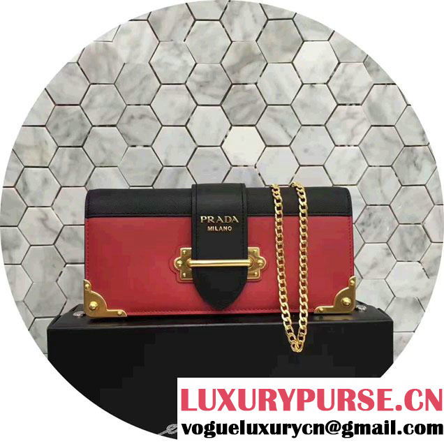 Prada Cahier Calf Leather And Saffiano Leather Clutch Bag 1BF048 Red/Black 2017