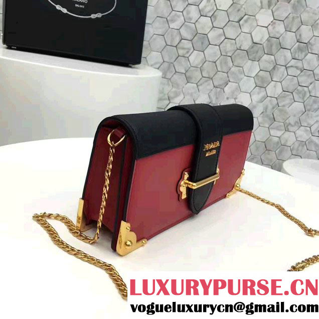 Prada Cahier Calf Leather And Saffiano Leather Clutch Bag 1BF048 Red/Black 2017