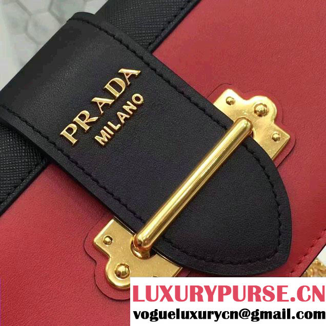 Prada Cahier Calf Leather And Saffiano Leather Clutch Bag 1BF048 Red/Black 2017