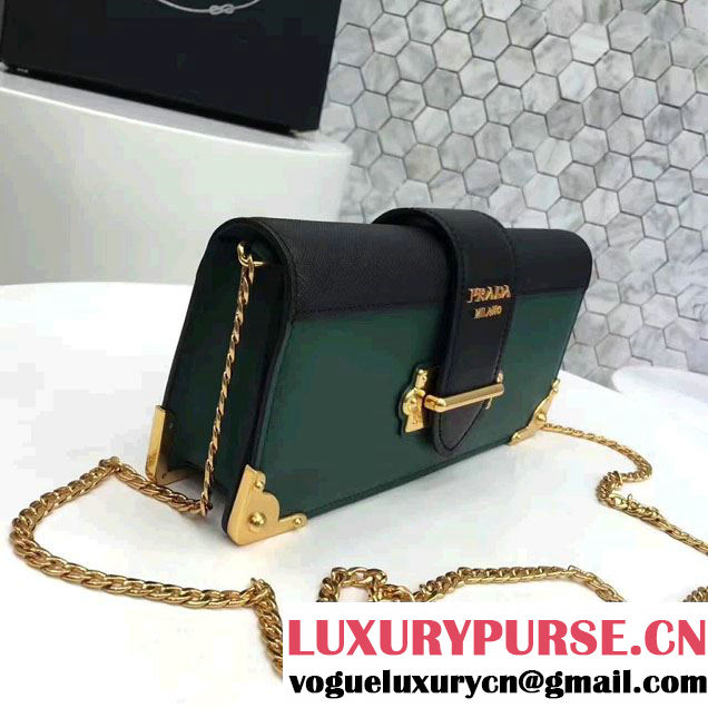 Prada Cahier Calf Leather And Saffiano Leather Clutch Bag 1BF048 Billiard/Black 2017