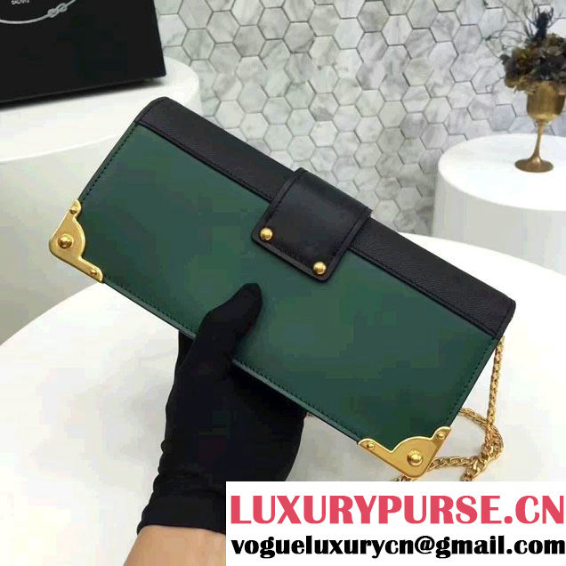 Prada Cahier Calf Leather And Saffiano Leather Clutch Bag 1BF048 Billiard/Black 2017