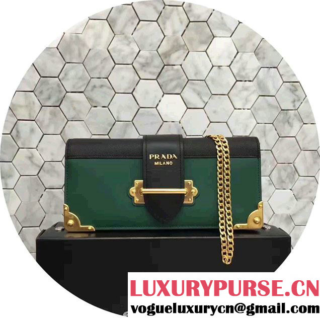 Prada Cahier Calf Leather And Saffiano Leather Clutch Bag 1BF048 Billiard/Black 2017