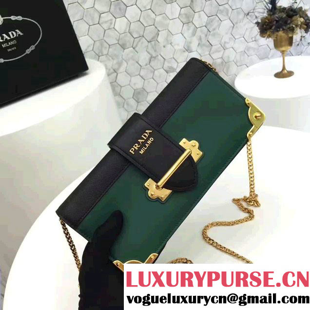 Prada Cahier Calf Leather And Saffiano Leather Clutch Bag 1BF048 Billiard/Black 2017