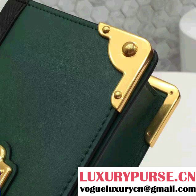Prada Cahier Calf Leather And Saffiano Leather Clutch Bag 1BF048 Billiard/Black 2017