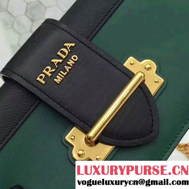 Prada Cahier Calf Leather And Saffiano Leather Clutch Bag 1BF048 Billiard/Black 2017