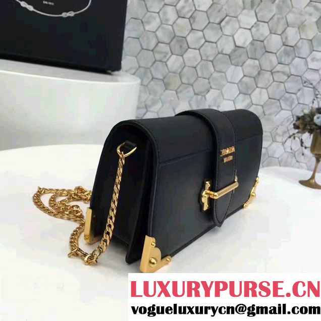 Prada Cahier Calf Leather And Saffiano Leather Clutch Bag 1BF048 Black 2017