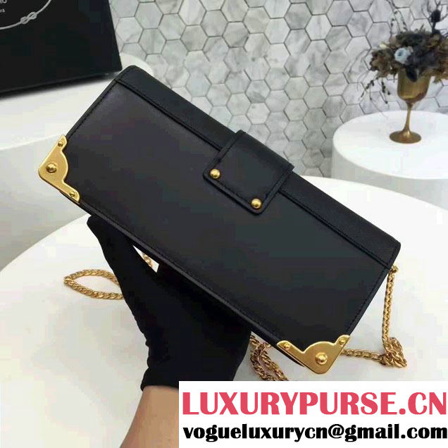 Prada Cahier Calf Leather And Saffiano Leather Clutch Bag 1BF048 Black 2017