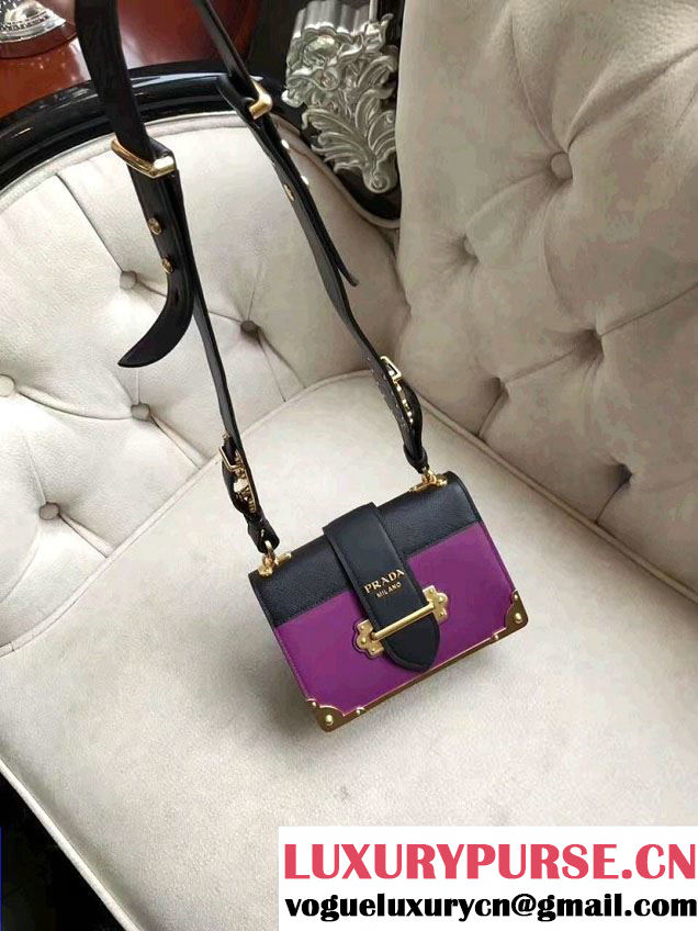 Prada Cahier Calf Leather Shoulder Bag 1BD045 purple/Black 2016
