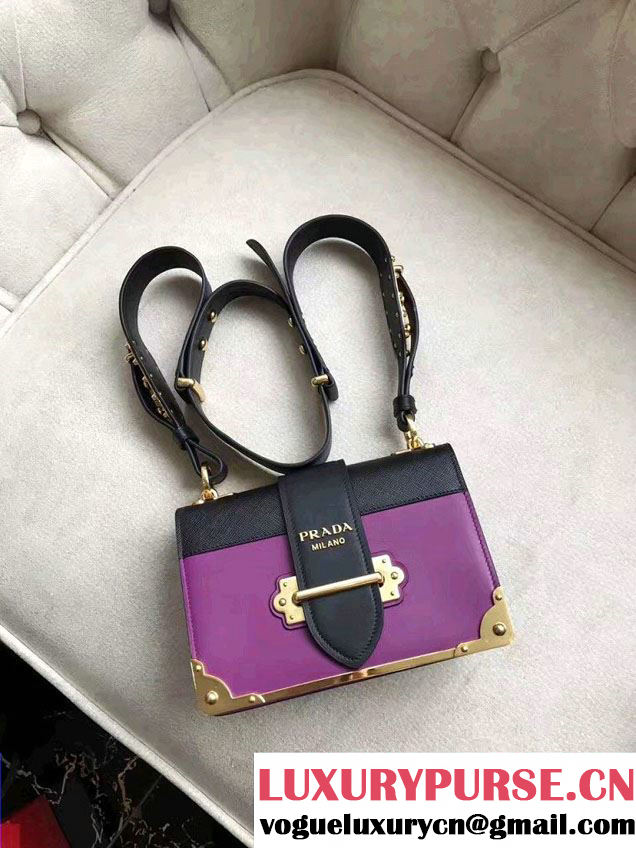 Prada Cahier Calf Leather Shoulder Bag 1BD045 purple/Black 2016