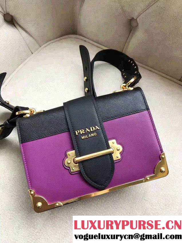 Prada Cahier Calf Leather Shoulder Bag 1BD045 purple/Black 2016