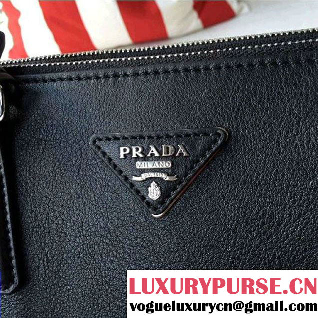 Prada 1BA274 City Calf Leather Galleria Tote Bag Black/Sea (2A016-212317 )