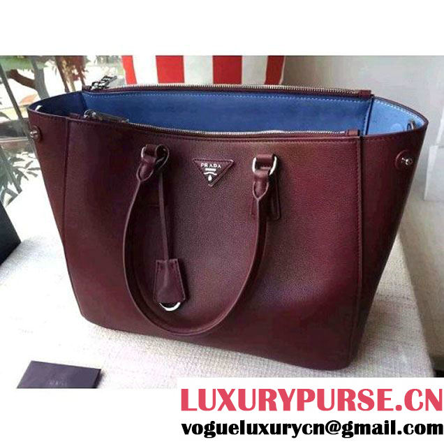 Prada 1BA274 City Calf Leather Galleria Tote Bag Burgundy/Sea (2A016-212319 )