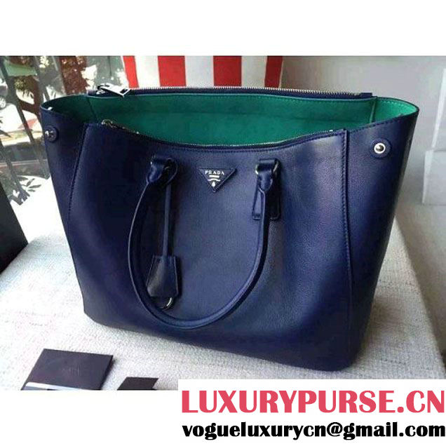 Prada 1BA274 City Calf Leather Galleria Tote Bag Blue/Absinth (2A016-212320 )