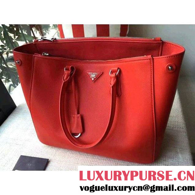 Prada 1BA274 City Calf Leather Galleria Tote Bag Red/Red (2A016-212321 )