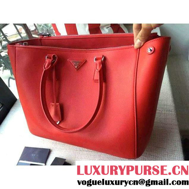 Prada 1BA274 City Calf Leather Galleria Tote Bag Red/Red (2A016-212321 )