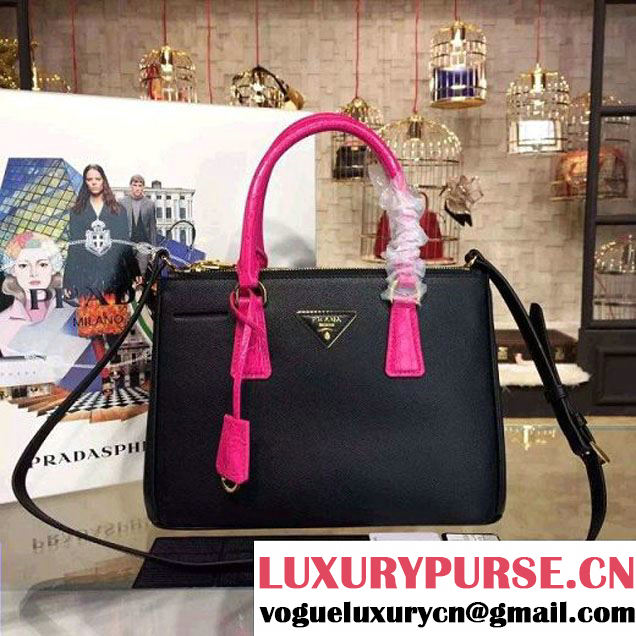 Prada 1BA863 Two-tone Galleria Saffiano Leather Bag Black/Rosy 2016 (2A016-6022901 )