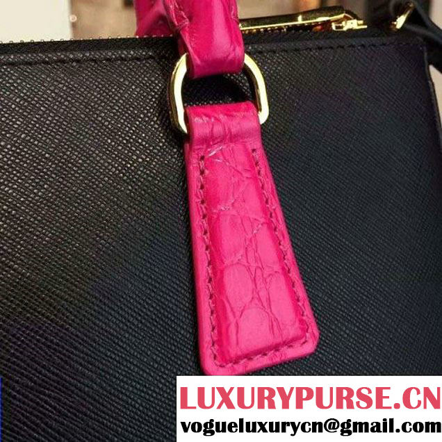 Prada 1BA863 Two-tone Galleria Saffiano Leather Bag Black/Rosy 2016 (2A016-6022901 )