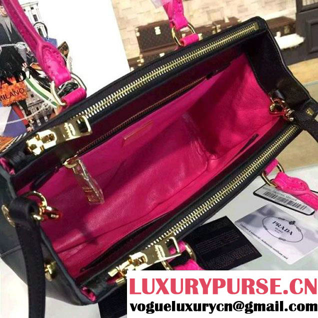 Prada 1BA863 Two-tone Galleria Saffiano Leather Bag Black/Rosy 2016 (2A016-6022901 )
