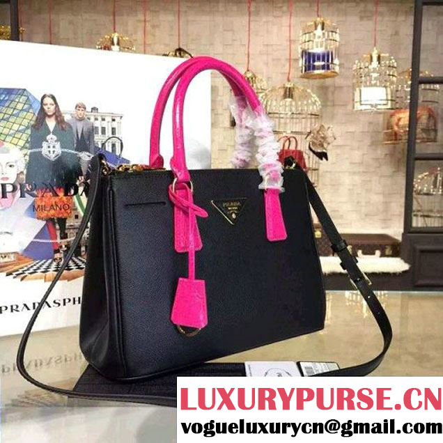 Prada 1BA863 Two-tone Galleria Saffiano Leather Bag Black/Rosy 2016 (2A016-6022901 )
