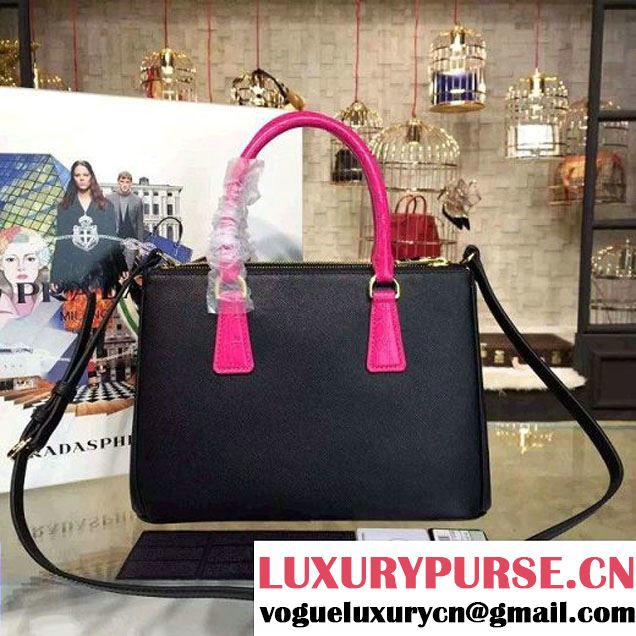 Prada 1BA863 Two-tone Galleria Saffiano Leather Bag Black/Rosy 2016 (2A016-6022901 )