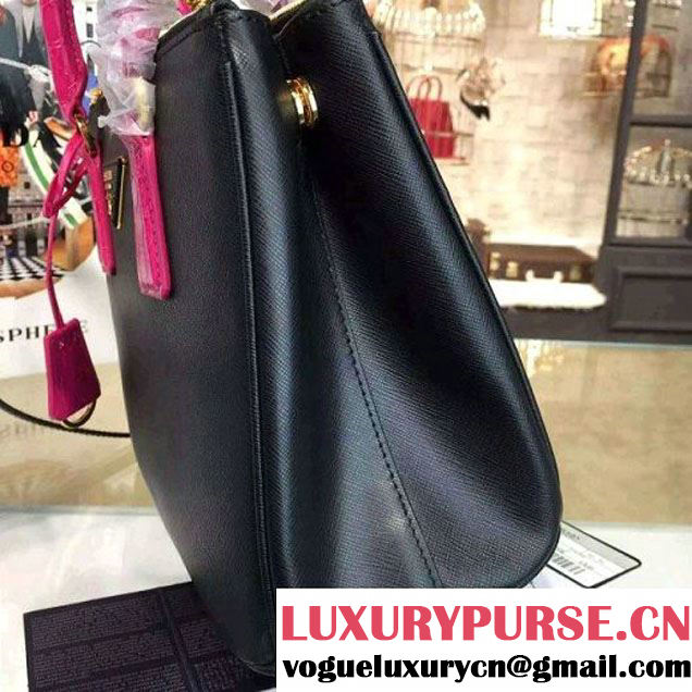 Prada 1BA863 Two-tone Galleria Saffiano Leather Bag Black/Rosy 2016 (2A016-6022901 )