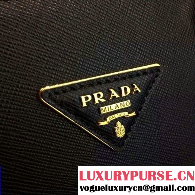 Prada 1BA863 Two-tone Galleria Saffiano Leather Bag Black/Rosy 2016 (2A016-6022901 )