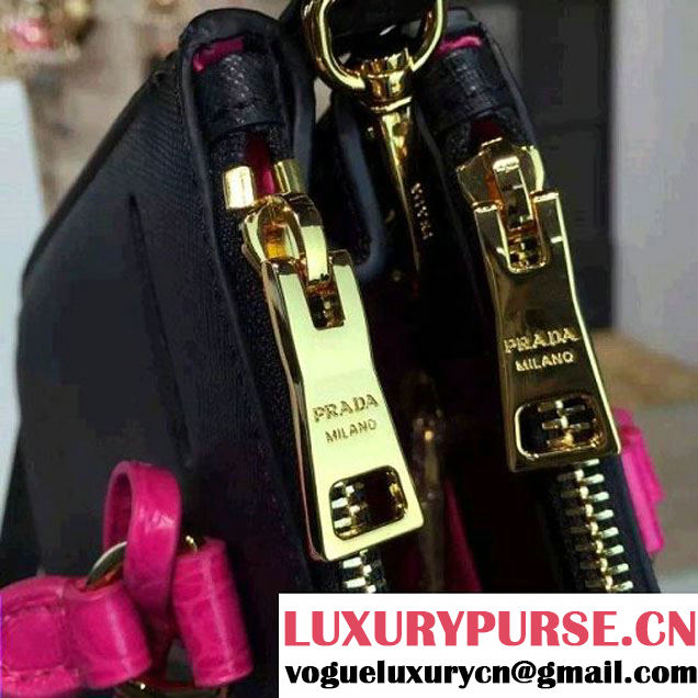 Prada 1BA863 Two-tone Galleria Saffiano Leather Bag Black/Rosy 2016 (2A016-6022901 )