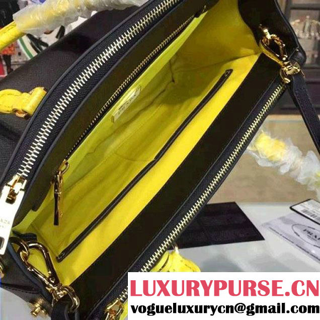 Prada 1BA863 Two-tone Galleria Saffiano Leather Bag Black/Yellow 2016 (2A016-6022902 )