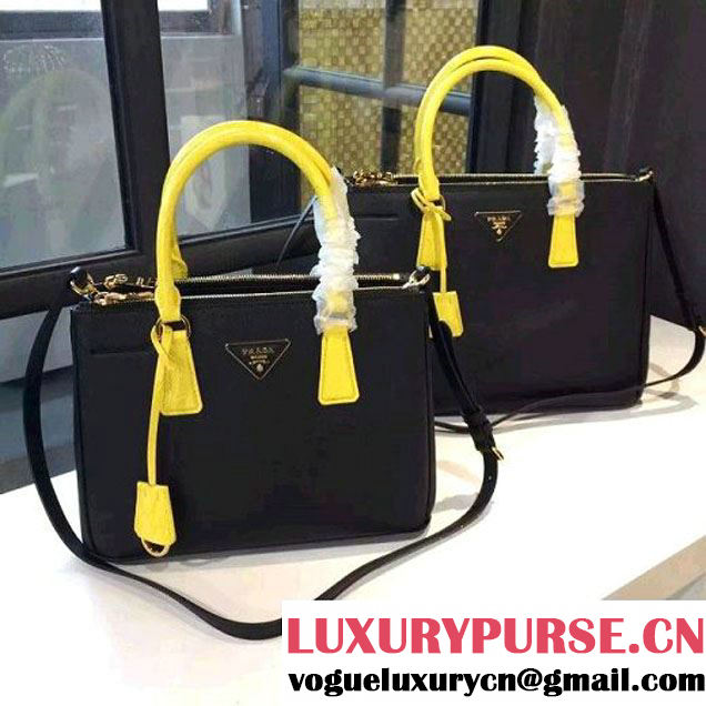 Prada 1BA863 Two-tone Galleria Saffiano Leather Bag Black/Yellow 2016 (2A016-6022902 )