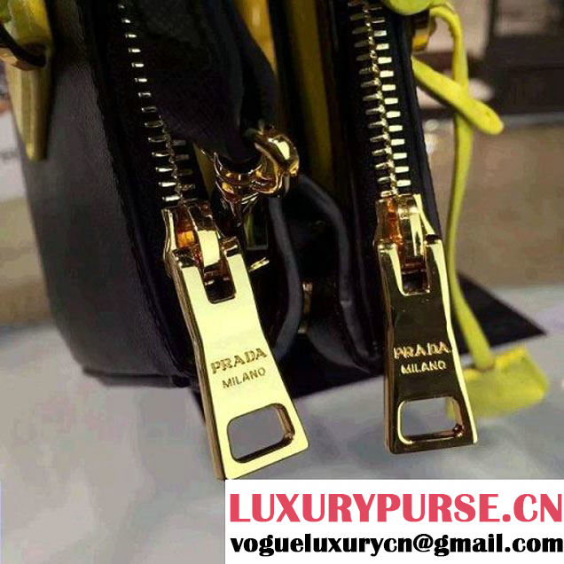 Prada 1BA863 Two-tone Galleria Saffiano Leather Bag Black/Yellow 2016 (2A016-6022902 )