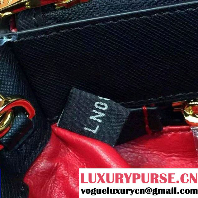 Prada 1BA863 Two-tone Galleria Saffiano Leather Bag Black/Red 2016 (2A016-6022903 )