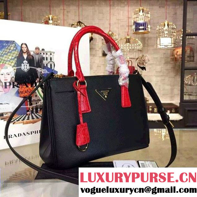 Prada 1BA863 Two-tone Galleria Saffiano Leather Bag Black/Red 2016 (2A016-6022903 )