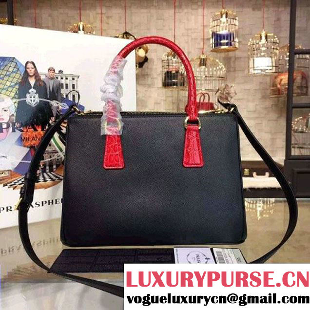 Prada 1BA863 Two-tone Galleria Saffiano Leather Bag Black/Red 2016 (2A016-6022903 )
