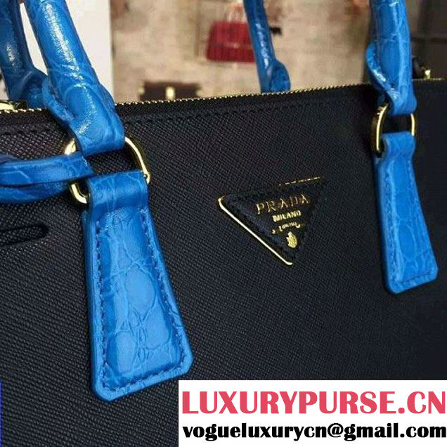 Prada 1BA863 Two-tone Galleria Saffiano Leather Bag Black/Blue 2016 (2A016-6022904 )