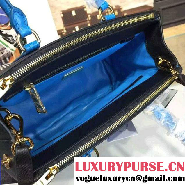 Prada 1BA863 Two-tone Galleria Saffiano Leather Bag Black/Blue 2016 (2A016-6022904 )