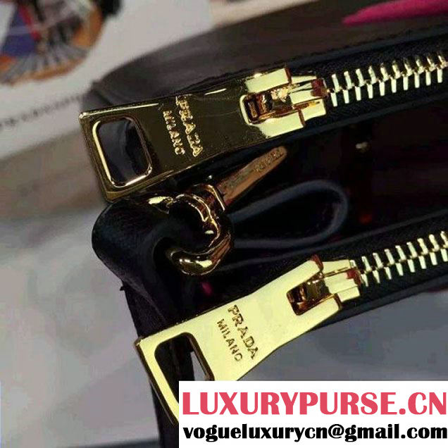 Prada Large Two-tone Galleria Saffiano Leather Bag Black/Rosy 2016 (2A016-6022905 )