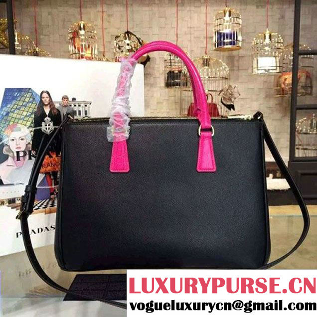 Prada Large Two-tone Galleria Saffiano Leather Bag Black/Rosy 2016 (2A016-6022905 )