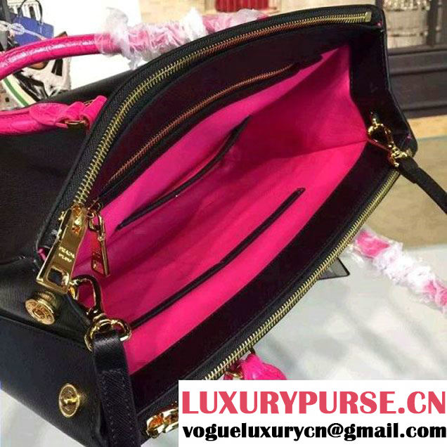 Prada Large Two-tone Galleria Saffiano Leather Bag Black/Rosy 2016 (2A016-6022905 )