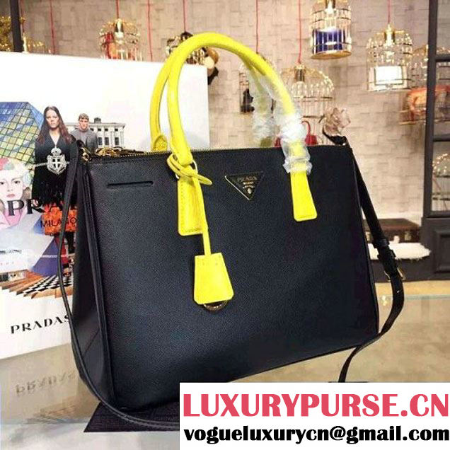 Prada Large Two-tone Galleria Saffiano Leather Bag Black/Yellow 2016 (2A016-6022906 )